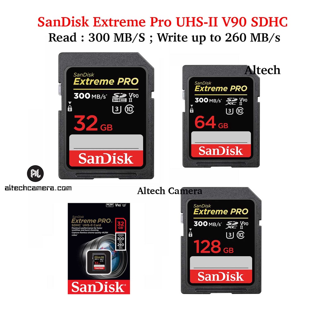 SanDisk Extreme Pro UHS-II 300MB/s Memory Card 32GB / 64GB / 128GB (Write  Speed : 260 MB/s) V90 8K , 6K , 4K Video