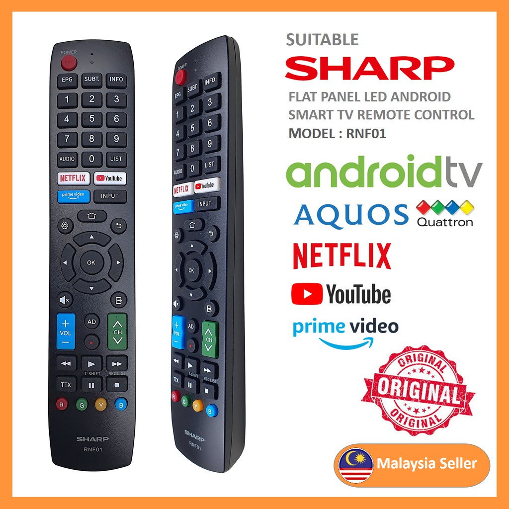 **Original** Sharp Youtube Netflix Prime Video Android Smart TV Remote ...