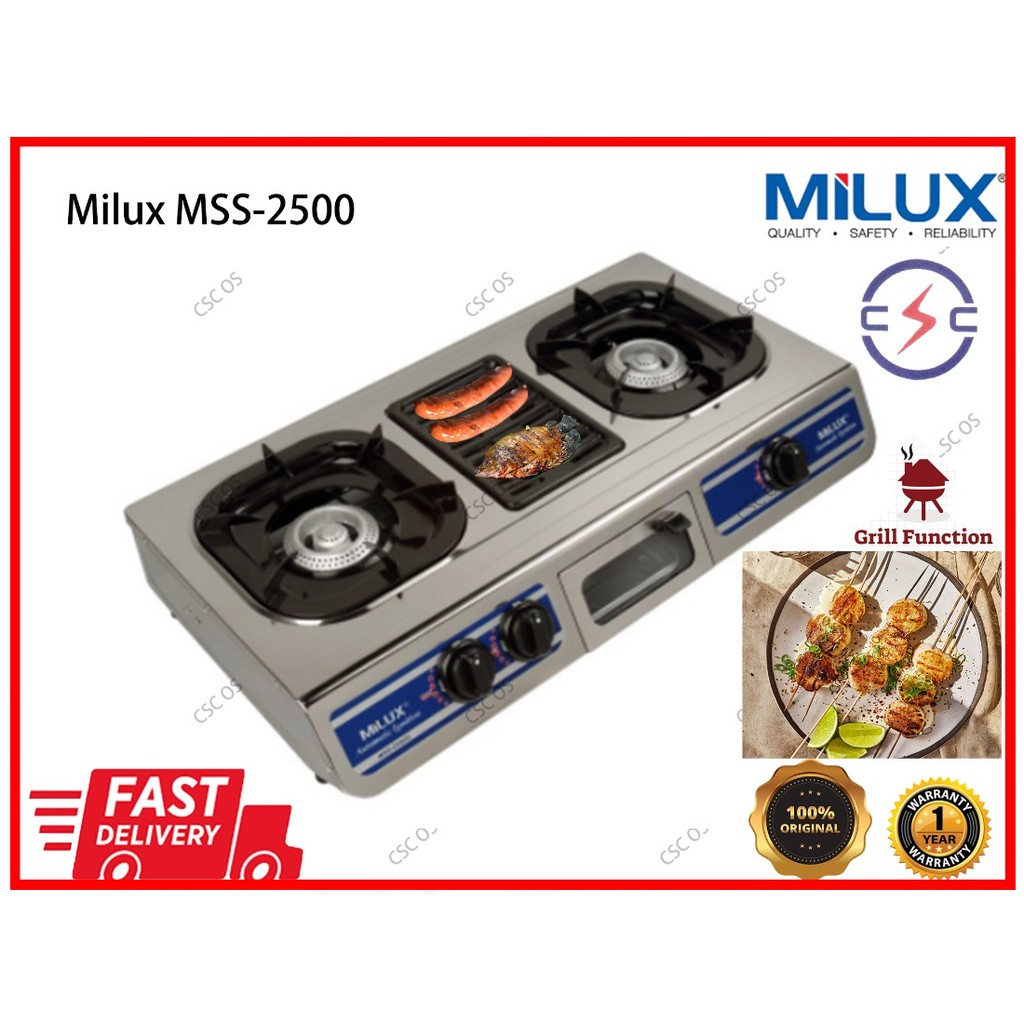 Milux Double Burner With Grill Gas Cooker Mss G Dapur Gas Panggang Mss G Shopee Malaysia