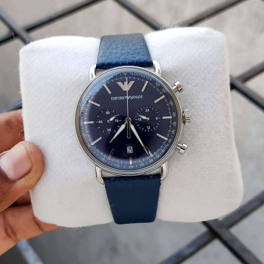 Authentic Emporio Armani Aviator Chronograph Quartz Blue Dial Leather Original Men Watch Jam Tangan Lelaki AR11105 Shopee Malaysia