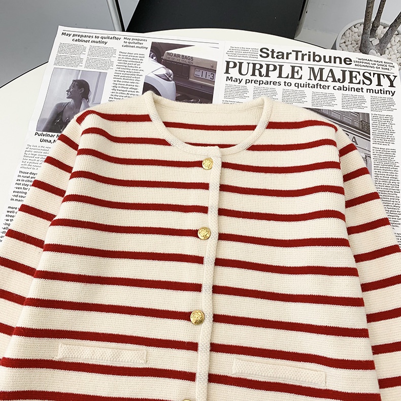 Korean Woman's Striped Sweater New Style Round Neck knitwear | Shopee ...