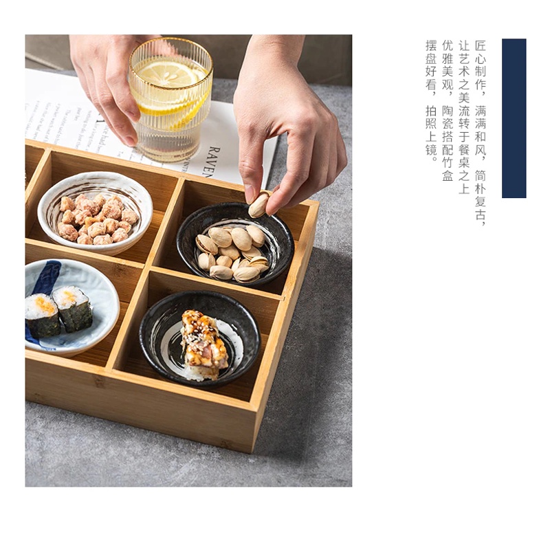 Japanese Style Nine Square Bamboo Wooden Divided Grid Plate Sushi Snack ...