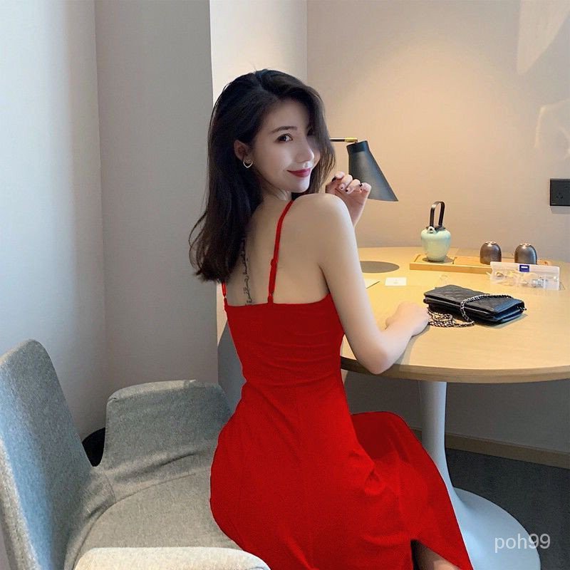 2021Summer Base Temperament Style V Collar Strap Little Black Dress ...