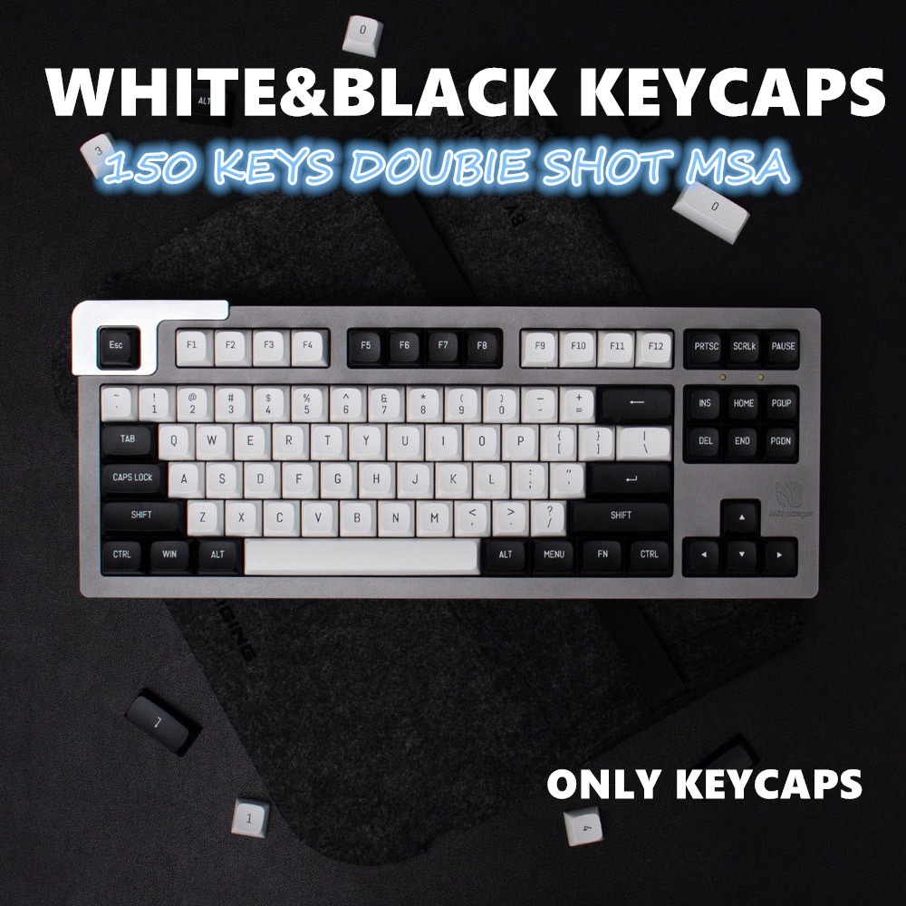 【Fast delivery】150 Keys White&Black MSA Profile Double Shot Keycaps For ...