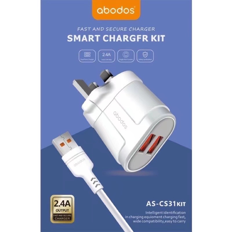 ABODOS ASCS31 Smart Charger Kit Fast and Secure Charger Dual USB Port
