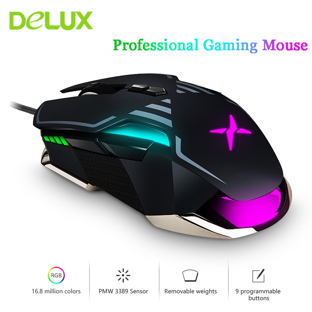 Wired Mouse Delux M Pmw Sensor Dpi Gaming Mouse Rgb Wired Optical Mice With Weight