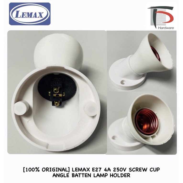 [100 ORIGINAL] LEMAX E27 4A 250V SCREW CUP ANGLE BATTEN LAMP HOLDER
