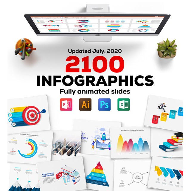 2100 Multipurpose Infographics PowerPoint Templates | Excel Edit ...