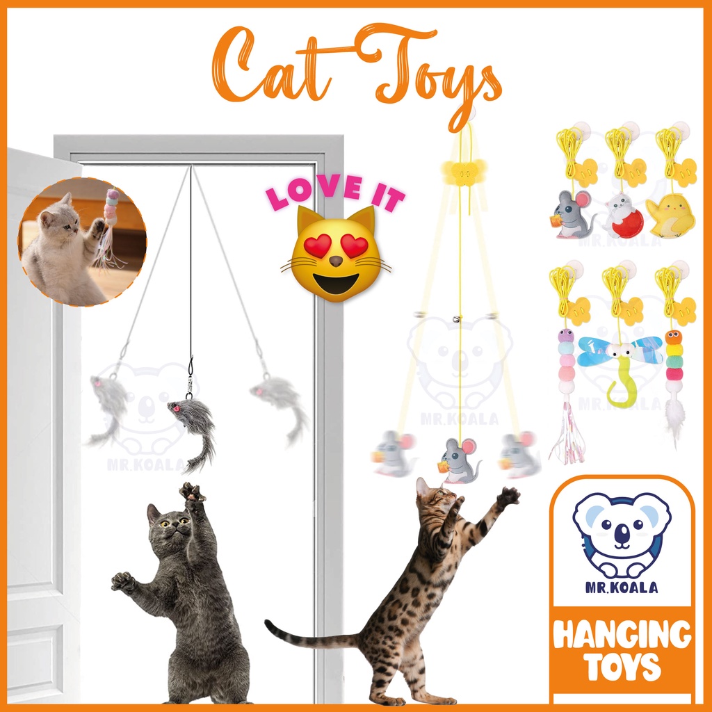 Cat Hanging Toy Cat Stick with Bell Toy for Kitten Play Bouncing Self
