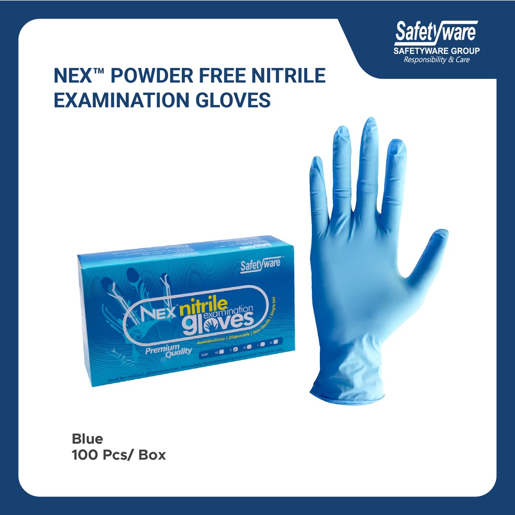 SAFETYWARE NEX Powder Free BLUE Nitrile Exam Gloves I Medical Grade I ...