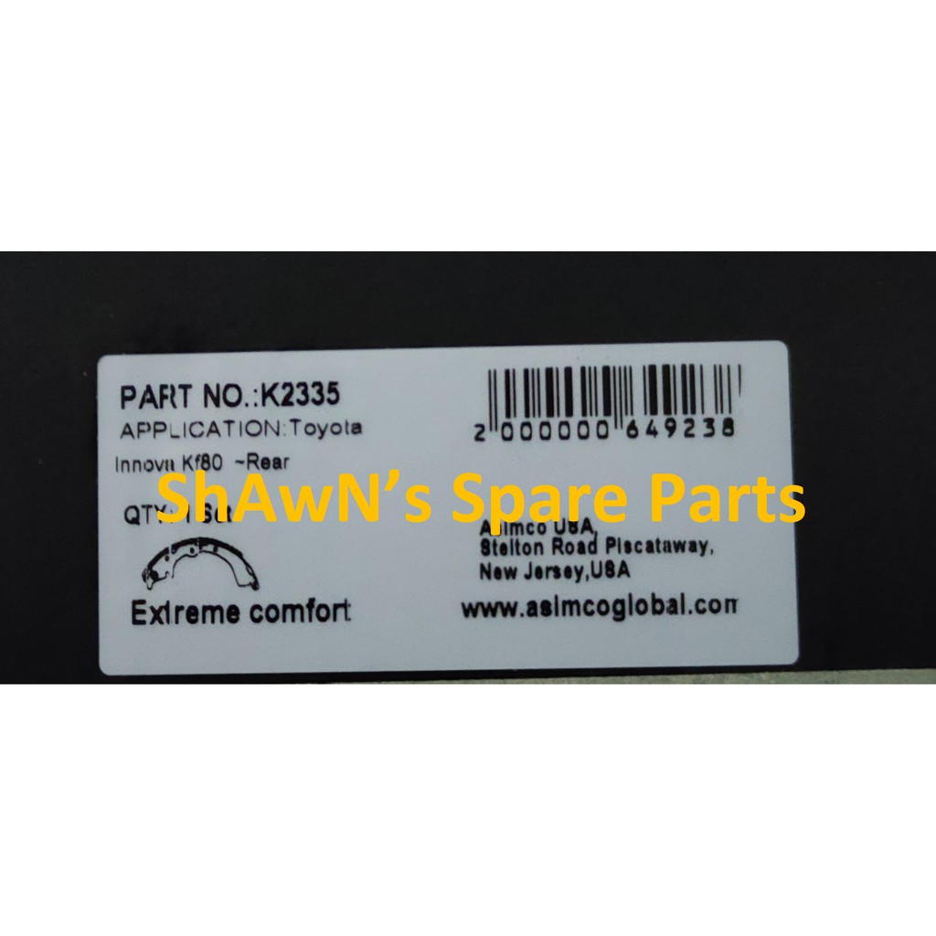 Toyota Innova TGN40 04-15 / Unser KF80 97-07 Rear Brake Shoes - ASIMCO ...