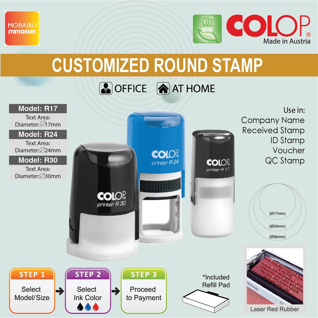 COLOP Round Rubber Stamps Customized Text - Self Inking Printer R17 ...