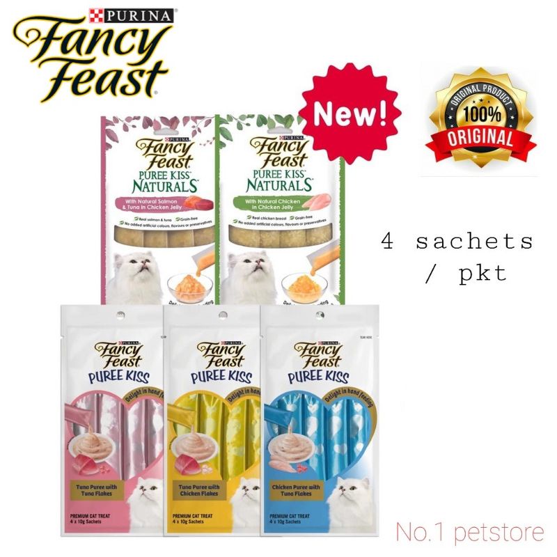 Fancy Feast Puree Kiss Naturals & Flakes Bundle Cat Treat (40g x 5 ...