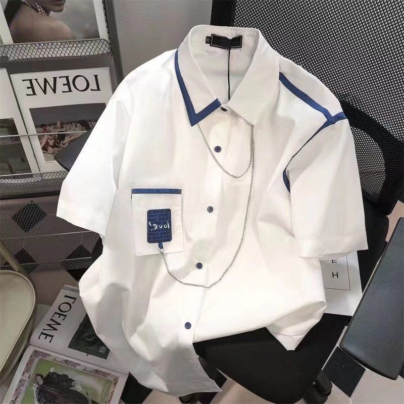 M-5XL Korean White Man Shirt Summer New Loose Simple Wild Solid Color ...