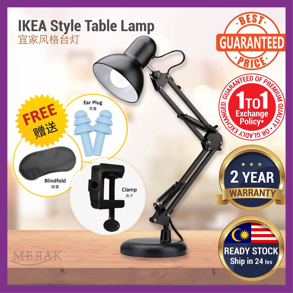 IKEA LED Style Table Lamp Metal Wire Reading Lamp Desk Lamp Long Arm