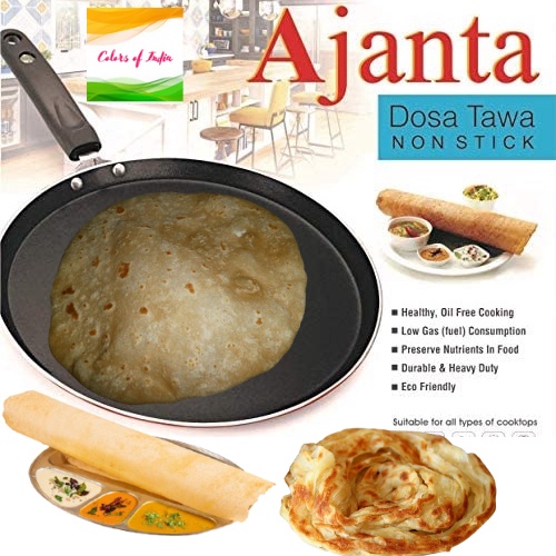 [German Technology] AJANTA Flat Tawa Non Stick Oil Free Dosa Tosai Capathi  Grill Pan 28cm Diameter Roti Canai Pan