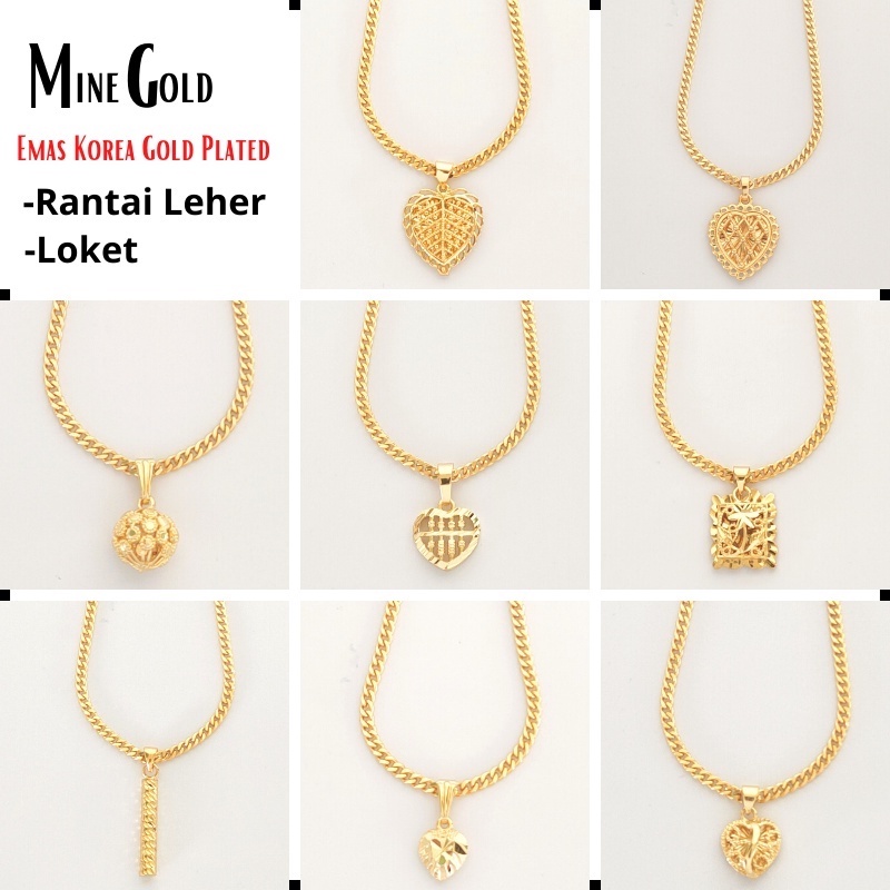 Rantai Leher Perempuan Dan Loket Emas Korea Gold Plated Women Necklace