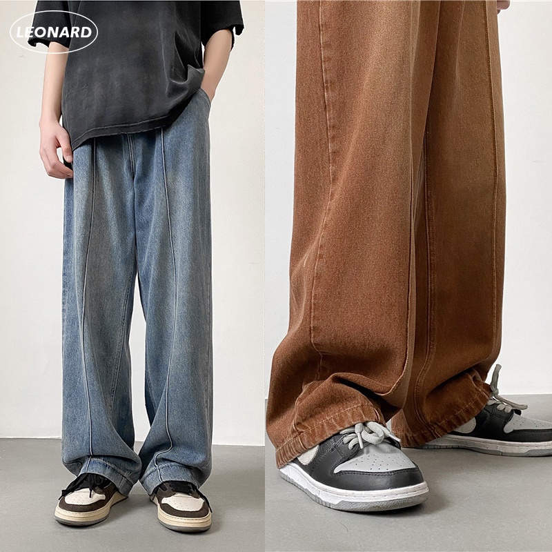 Korean Vintage Baggy Jeans Man Casual Loose Wide Leg Jeans Long Pants ...