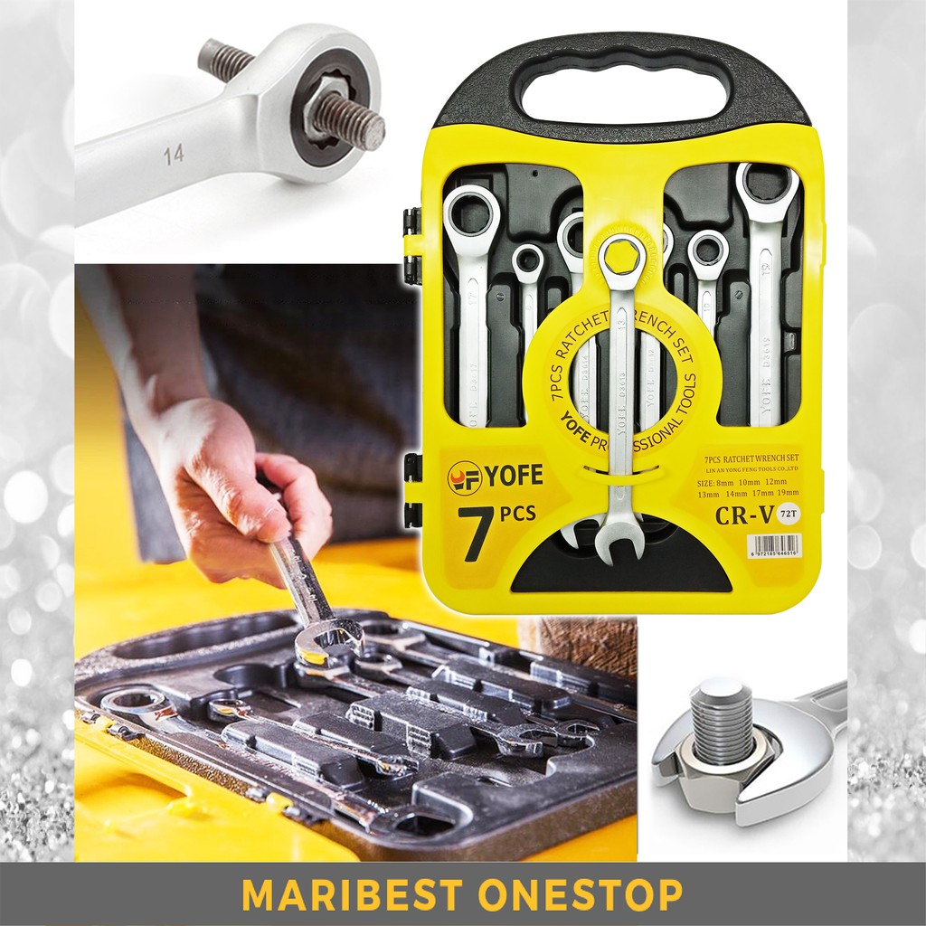 7Pcs Combination Ratchet Gear Wrench Spanner Tools Set (819mm
