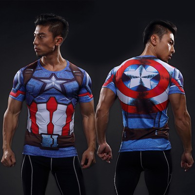 Captain America Men Quick Dry T-shirt Superhero Sports Gym Fits