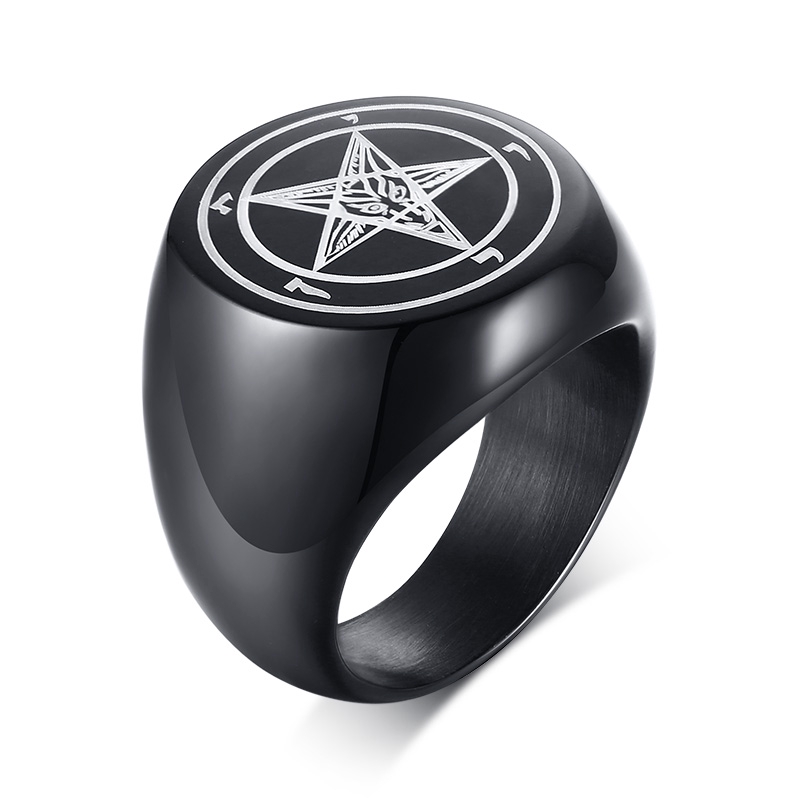 Mens Stainless Steel Ring Baphomet Goat Pentagram Satanic Leviathan ...