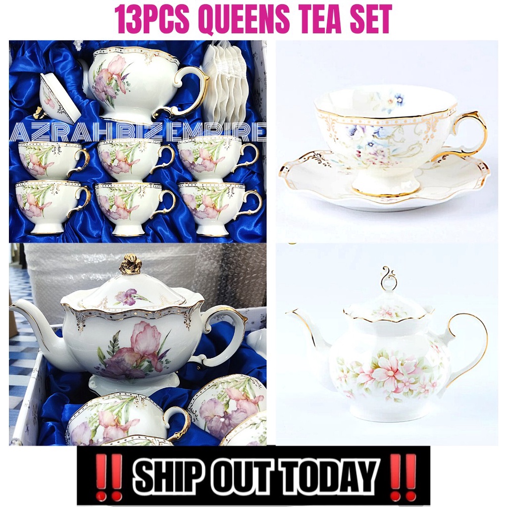 🔥HOT! 13PCS QUEENS PORCELAIN TEA SET NEW DESIGN / SET JUG TEKO CAWAN