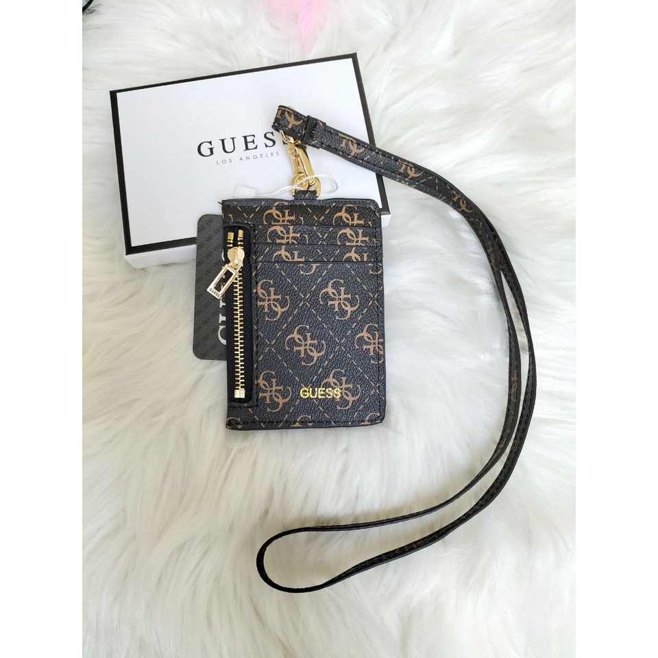 GUESS Signature Side Zip Wallet Office Lanyard ID Card Card Holder ID
