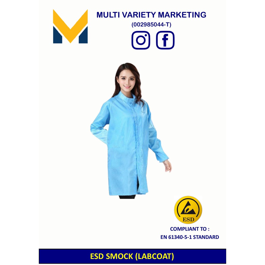 MVM-ESD Smock Round Neck Stripe Zip Type White/Blue,Come White Side ...