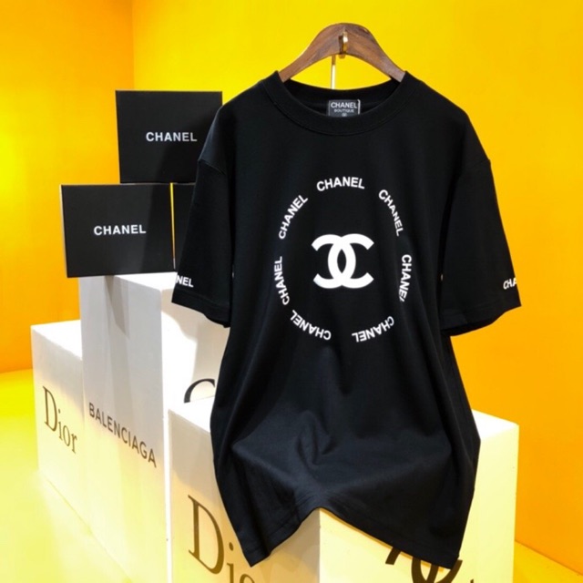 Chanel Black T-Shirt With White Chanel Logo