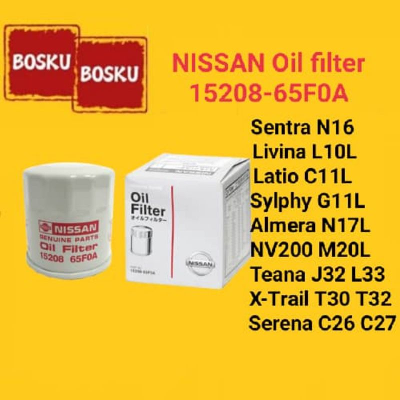 Nissan Oil Filter 15208-65F0A Livina Latio Almera Teana Sylphy X-Trail ...