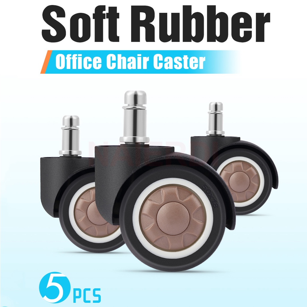 3 Inch Office Chair Caster Wheels - TPR Universal Wheels With M12 Threaded Stem, Pack Of 1