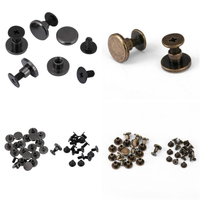 20 Sets Brass Flat Head Solid Stud Screwback Screw Rivet Leather Craft