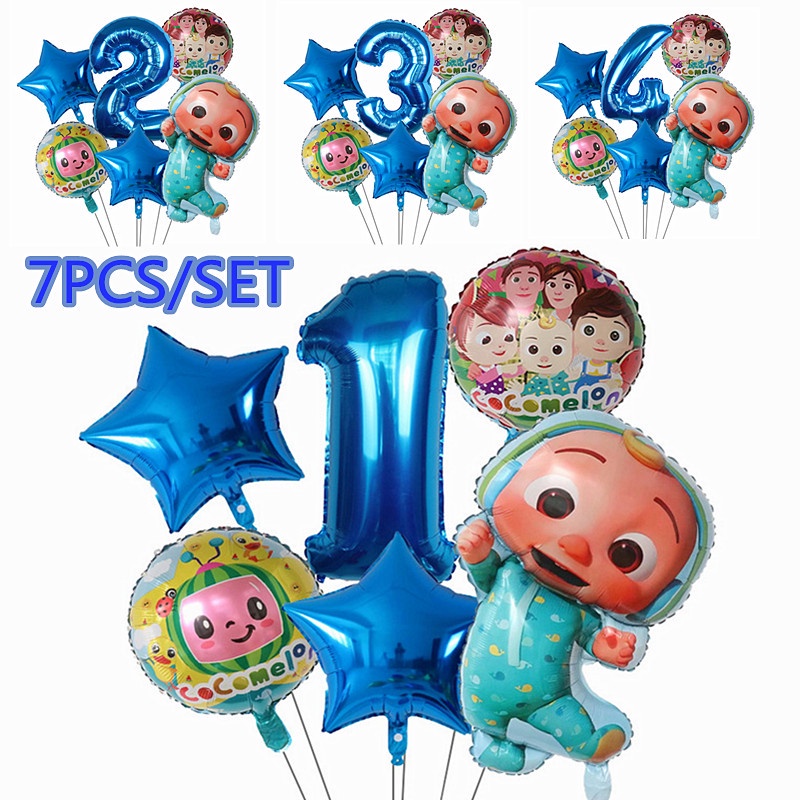 6pcs/set Cocomelon Foil Balloons 32Inch Blue Number Cartoon Baby Shower ...