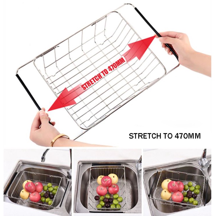 Stainless Steel Sink Drainer Expandable Dish Drying Rack Dish Drainer ...