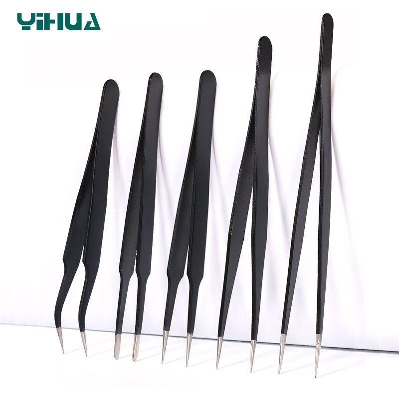YIHUA 5Pc Antistatic ESD Stainless Steel Tweezers Maintenance Tools