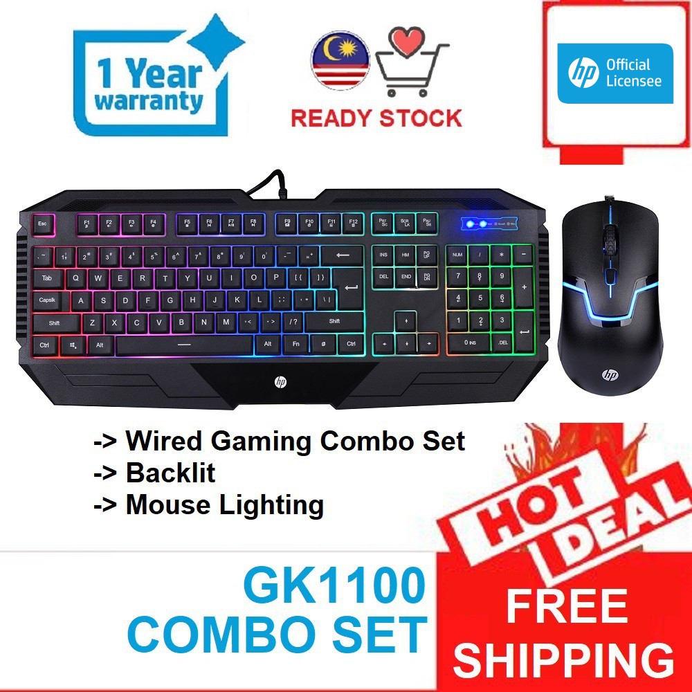 HP GK1100 WIRED USB GAMING KEYBOARD MOUSE COMBO DESKTOP SET. COLORFUL BACKLIT KEYBOARD & SEVEN