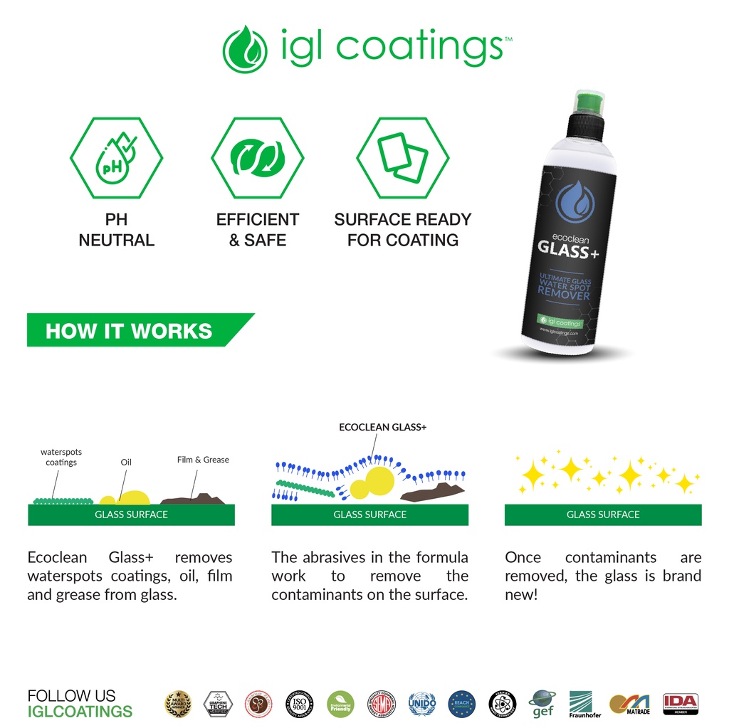 IGL Ecoclean Glass+ | Glass Watermark Remover | Windscreen, Windshield ...