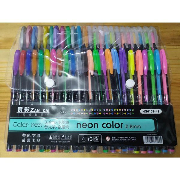 【Ready Stcok】ZAN CAI 48pcs Colours Gel Pen Set Metallic Pastel Neon ...