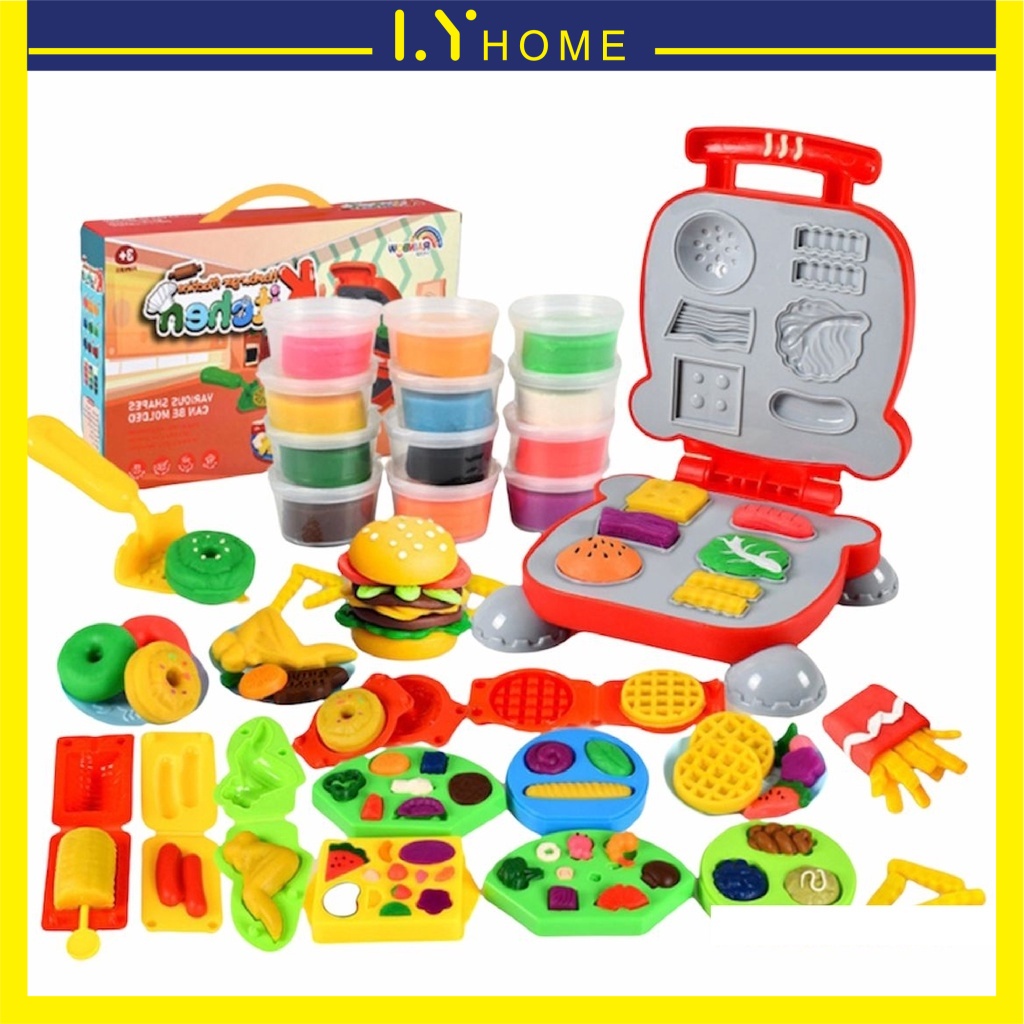 40pcs McD Hamburger Play Doh Plasticine Clay Kids Toy Burger Machine ...