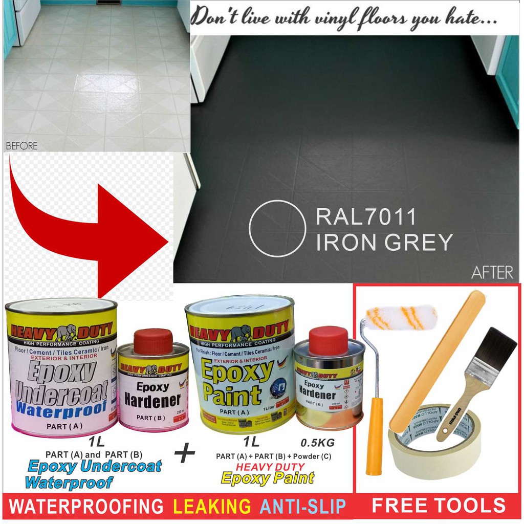 RAL7011 / FULL SET Epoxy Floor Coating HEAVY DUTY ( FREE Tool Set + 1L