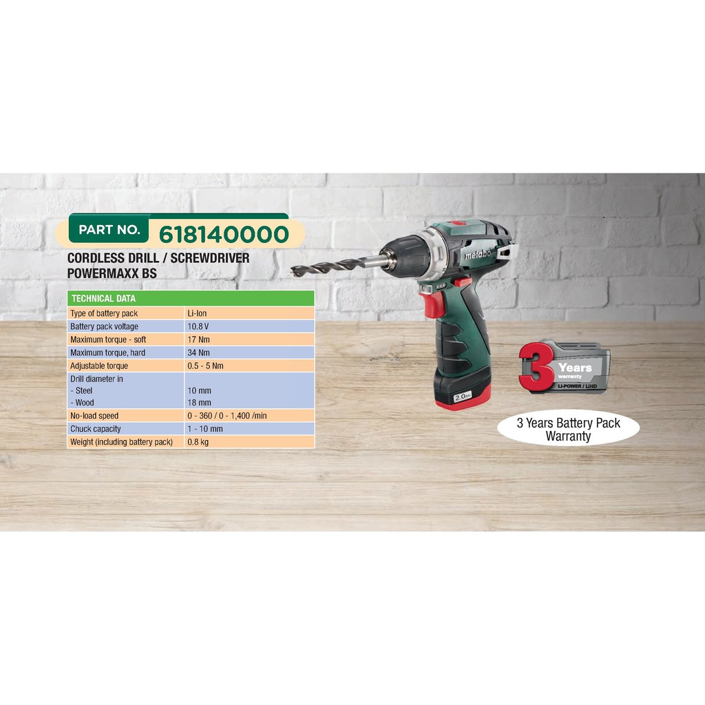 METABO 10.8V Drill Screwdriver Basic PowerMaxx BS 618400000