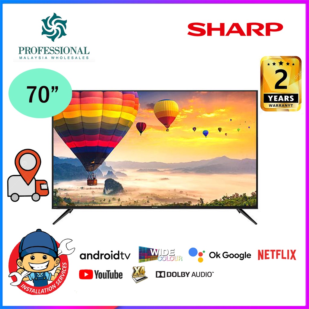【LOWEST PRICE】Sharp 70 Inch 4K UHD AQUOS Android TV 4TC70DK1X Google