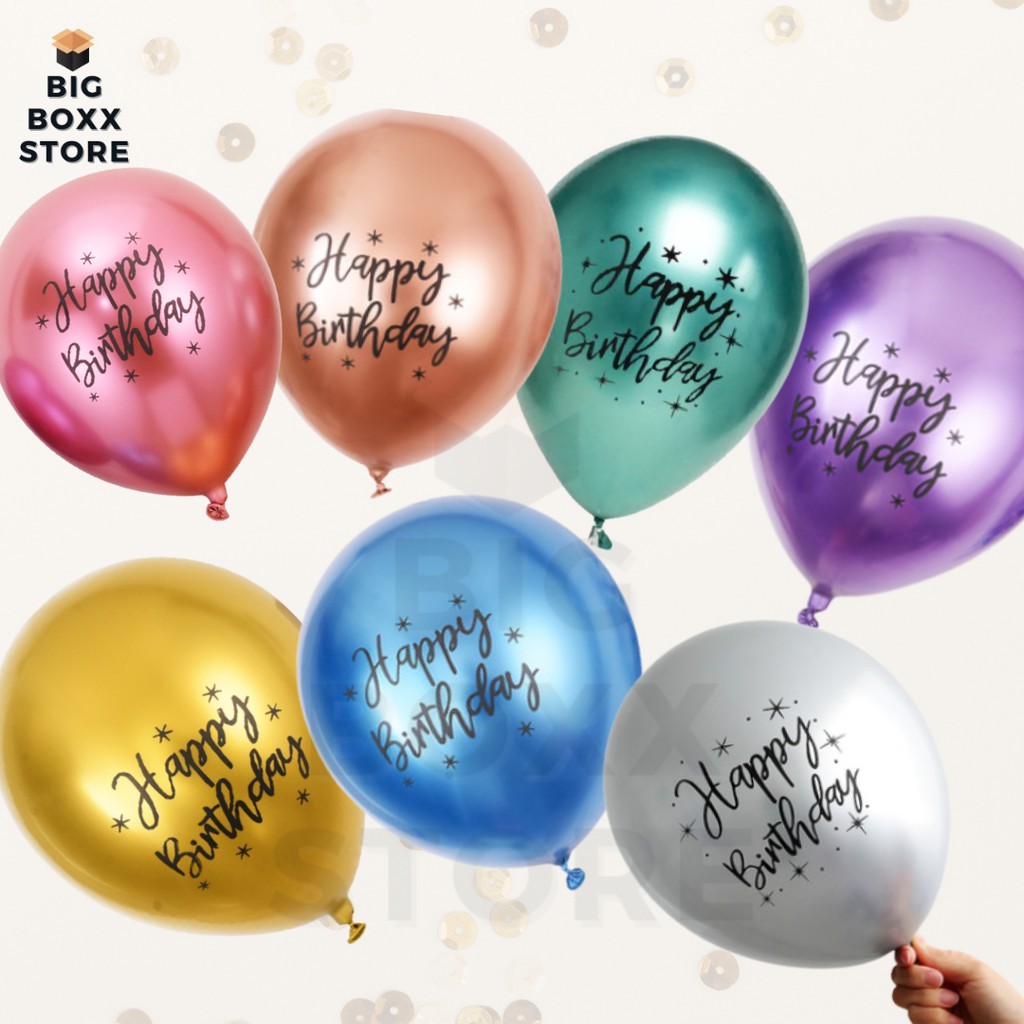 12 inch printed HAPPY BIRTHDAY chrome latex metallic balloon / Dicetak ...