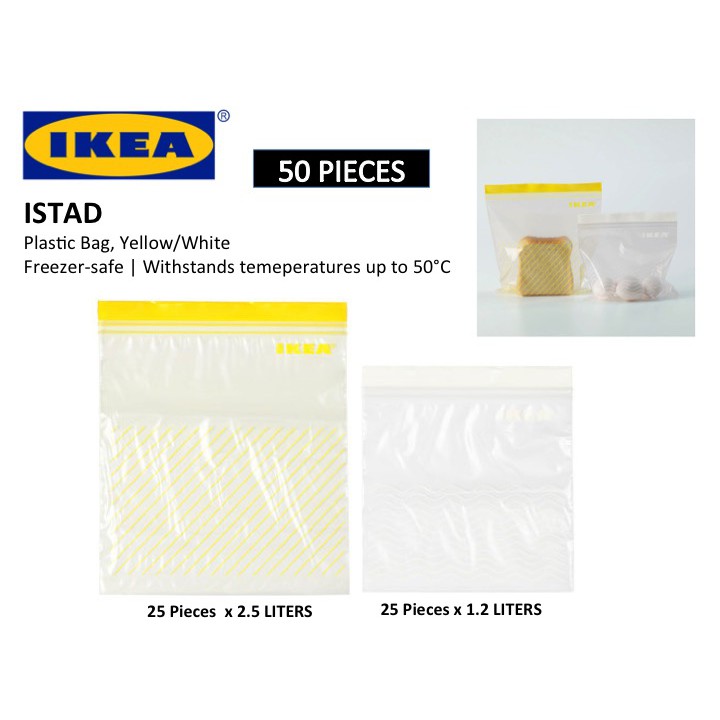 IKEA ISTAD 50 Pieces Plastic Bag/ Ziplock Bag/ Reusable Bag (Yellow