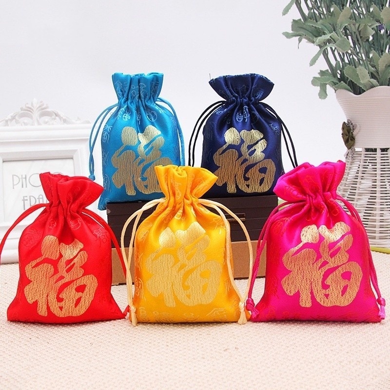 5 Colors Chinese New Year Brocade Gift Drawstring Handbag/ Women ...