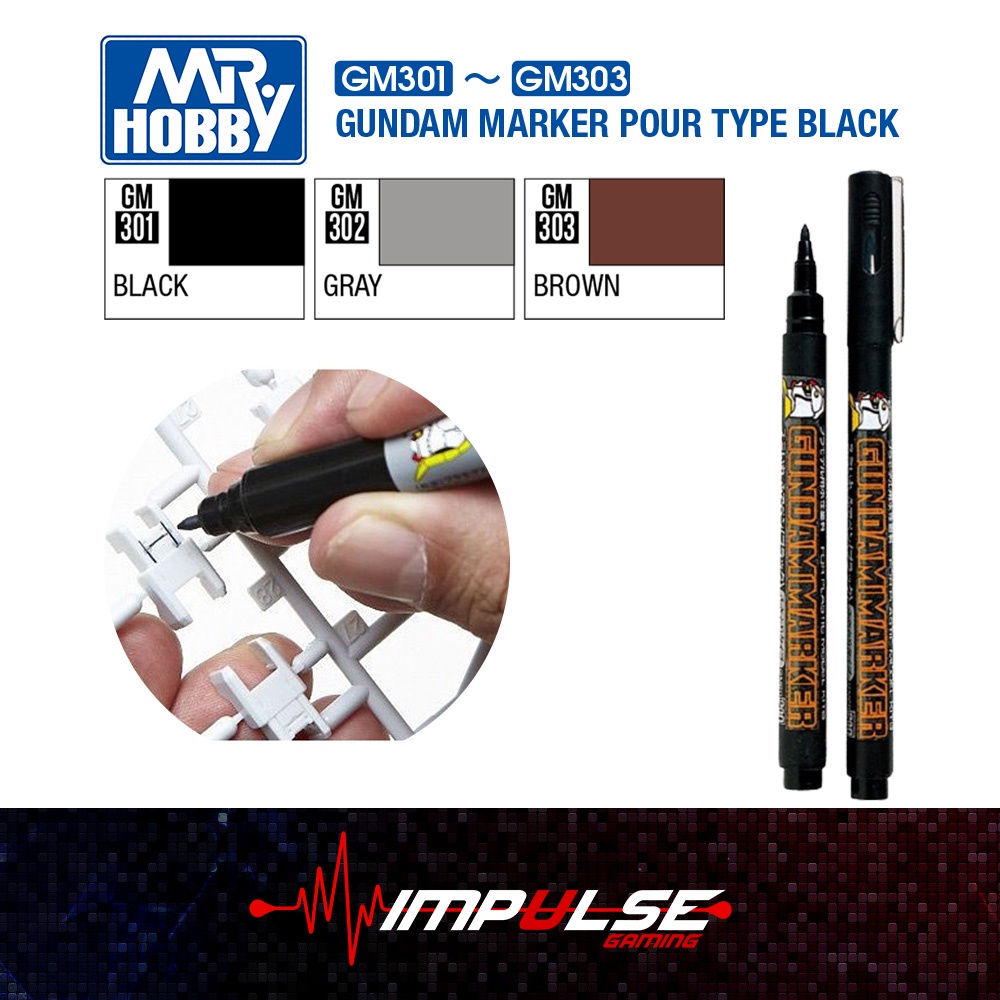 Mr Hobby GM301 - GM303 Gundam Marker (Pour Type) - Black / Gray / Brown