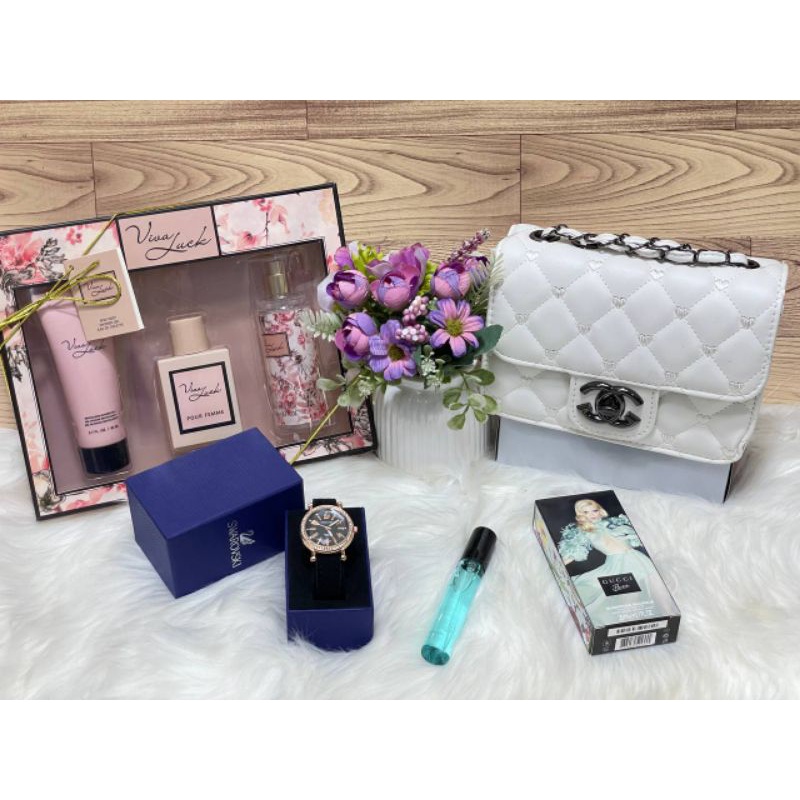 SET HANTARAN KAHWIN (6 IN 1) + Handbag Branded, Perfume, watch, lotion
