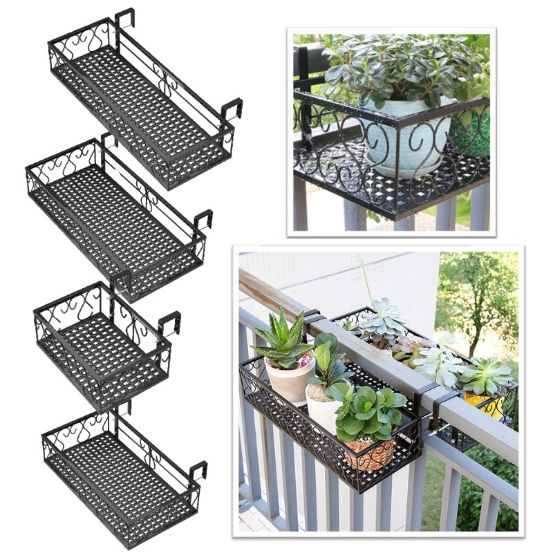Balcony Hanging Railing Planter Iron Art Hanging Baskets Flower Pot Holders Plant Racks Shelf