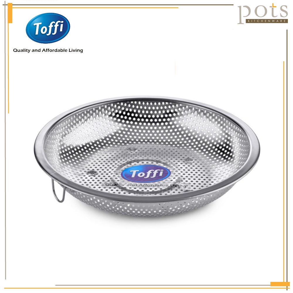 Toffi Stainless Steel Round Shallow Flat Colander Strainer Bakul Cuci ...