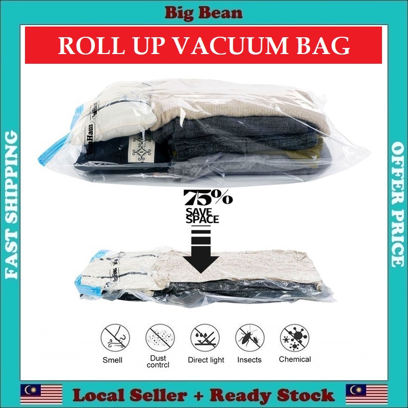 1/2/5Pcs Vacuum Bag Travel Space Saving Roll up Compression